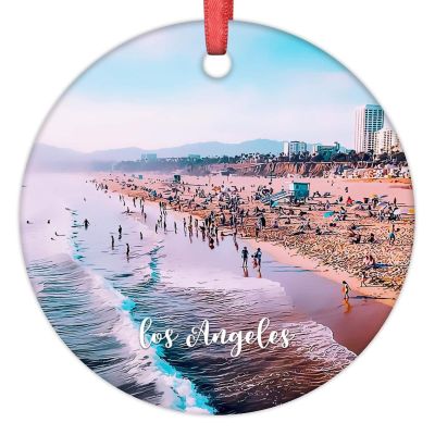 Los Angeles Beach Ornament for Christmas Tree Decor California USA Cityscape Christmas Ornament 2022 Travel Souvenir Ceramic Hanging Ornaments Christmas Keepsake New Year Gifts 3 Inch