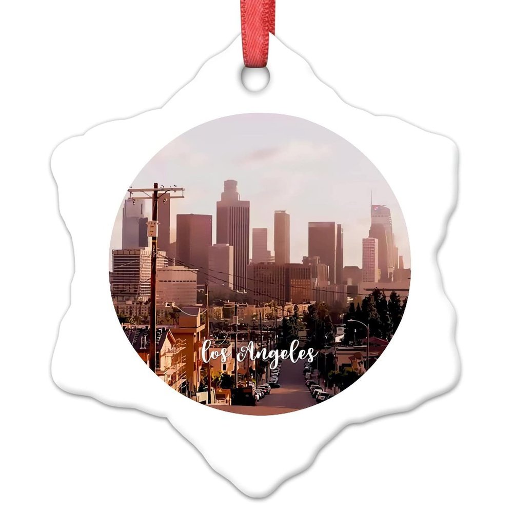 Los Angeles Cityscape Christmas Ornaments 2022 California USA Ornaments for Christmas Trees Travel Souvenir Personalized Christmas Ornaments Holiday Christmas Keepsake New Year Tour Pal Gifts 3 Inch
