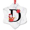 Initial Letter D Christmas Ornaments Personalized Monogram Christmas Ornaments 2022 Cute Santa Poinsettia Flower Ornaments for Christmas Trees Keepsake Gifts for Holiday Souvenir Wedding Birthday view 1
