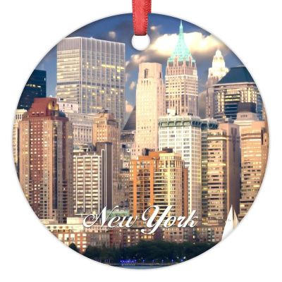 New York Christmas Decorations for Tree New York USA Cityscape Christmas Ornament 2022 Travel Souvenir Ceramic Hanging Farmhouse Ornaments Christmas Keepsake New Year Gifts 3 Inch