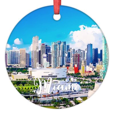 Christmas Ornaments Miami Cityscape Christmas Tree Ornaments Florida USA Travel Souvenir Ceramic Personalized Christmas Ornaments 2022 Christmas Decor Keepsake Holiday Christmas Decor 3 Inch