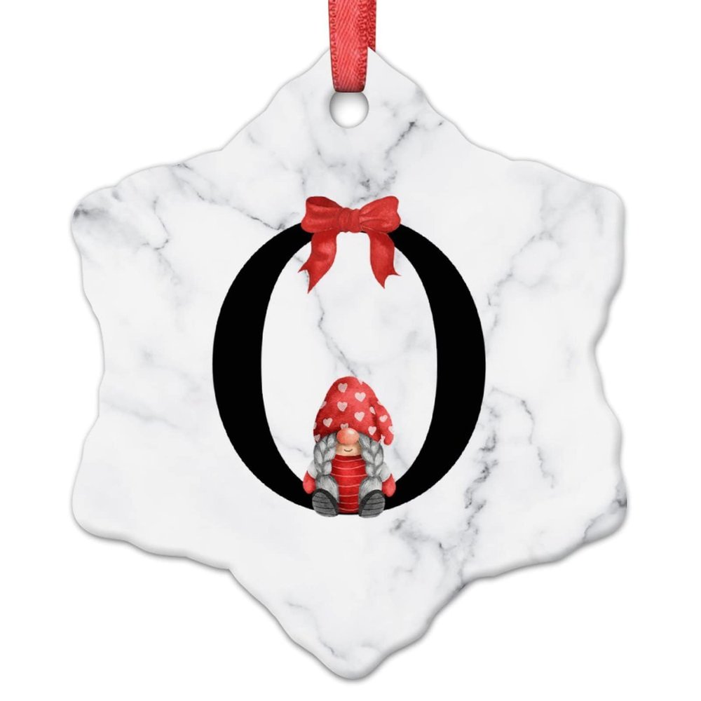 Monogram Initial Letter O Christmas Decorations for Tree Santa Claus Gnomes Christmas Ornament 2022 Ceramic Hanging Ornaments Keepsake Gifts for Wedding Anniversary Holiday Pendants