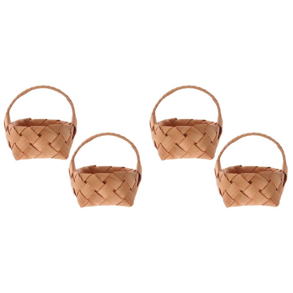 4 Pcs Wedding Basket Picnic Basket Handheld Wooden Weaving Woven Weaving Storage Woven Flower Wedding Wove Sundries