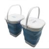 SAMMART 8.5L (2.2 Gallon) Collapsible Square Handy Bucket with Lid/Foldable Square Water Pail with Lid/Portable Tub with Handle and Lid (Grey/Steel Blue (Set of 2)) view 1