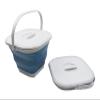 SAMMART 8.5L (2.2 Gallon) Collapsible Square Handy Bucket with Lid/Foldable Square Water Pail with Lid/Portable Tub with Handle and Lid (Grey/Steel Blue (Set of 2)) view 2