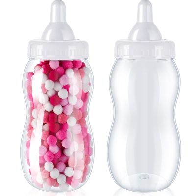 2 Pcs Tessco for you Large Baby Milk Bottle Fillable Baby Shower Piggy Bank Plastic Container for Game and Gender Reveal Celebrations Party Favor Gift Decor (White,15in)