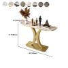 KWOKING Glam Half Moon Accent Table with Stone Top and Iron Pedestal Base Slate Entry Porch Cabinet Living Room Decoration Wall Art Strip Table Gray Top Gold Base 59" L x 12" W x 31" H view 2