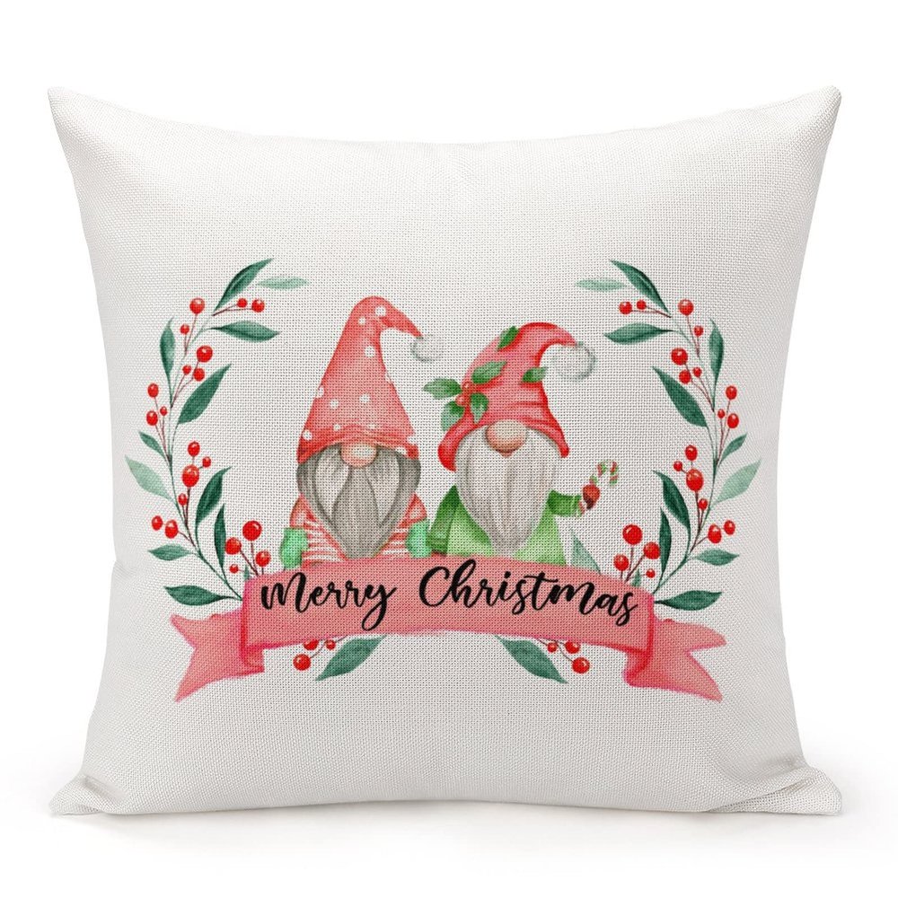 TiuKiu Christmas Holidays Decor Decorative Throw Pillow Case Santa Gnome Christmas Gnomes Wreath Square Cushion Cover Pillowcase for Couch Sofa Bedroom Decor 26"x26"