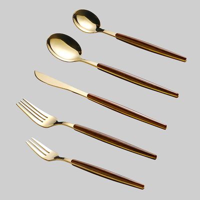 Wood Gold Silverware Set 50 Piece Cutlery Sets for 10 With Wooden Handle Premium Stainless Steel Flatware Knifes Forks and Spoons Set Home Kitchen Restaurant Hotel Tableware Utensils Set