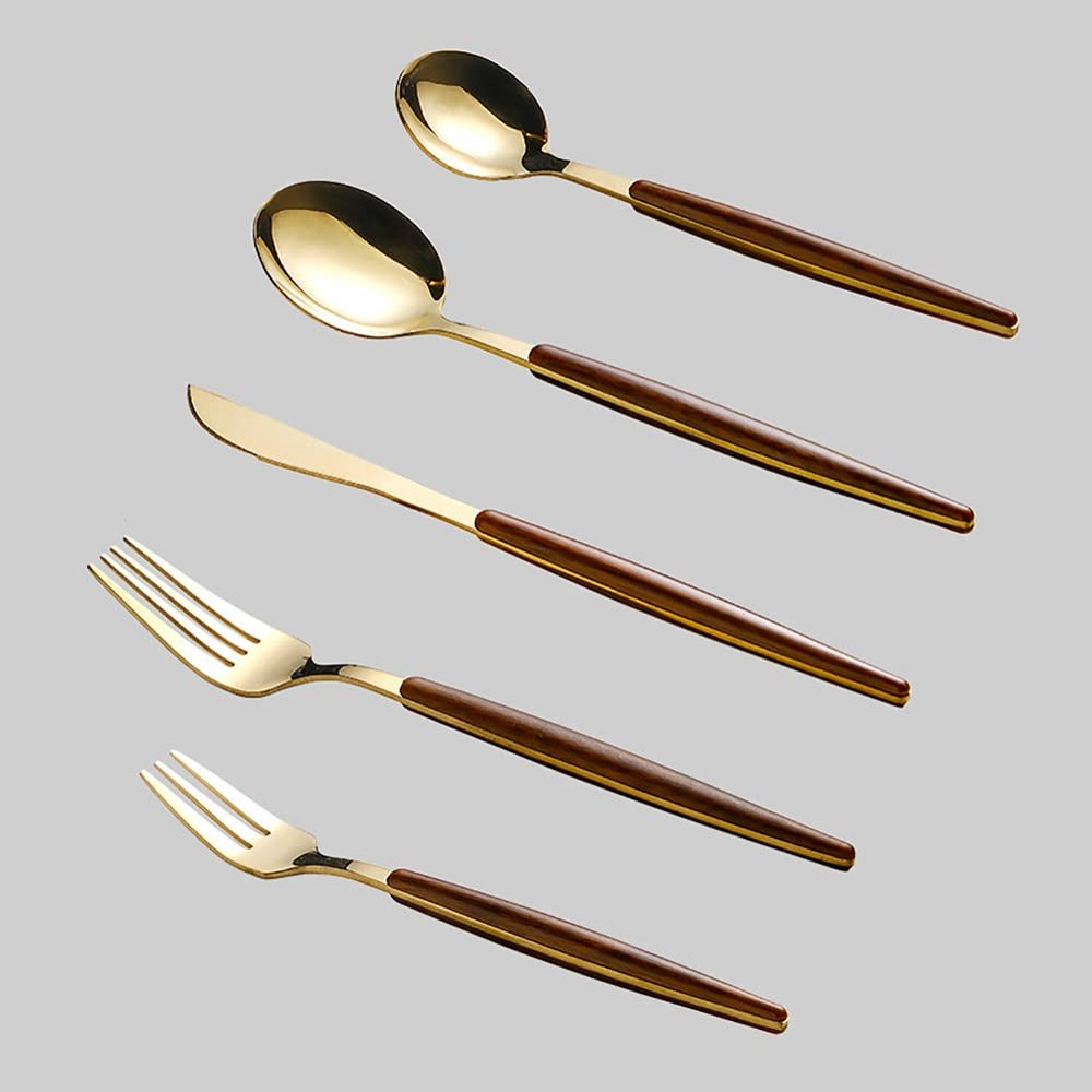 Wood Gold Silverware Set 50 Piece Cutlery Sets for 10 With Wooden Handle Premium Stainless Steel Flatware Knifes Forks and Spoons Set Home Kitchen Restaurant Hotel Tableware Utensils Set