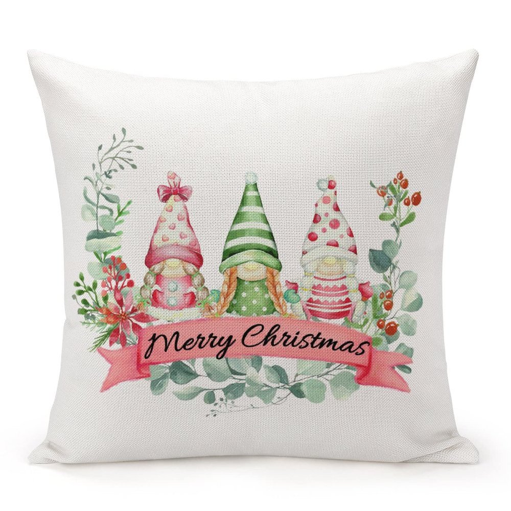 Decorative Throw Pillow Cover Santa Gnome Christmas Gnomes Wreath Home Decor Christmas Holidays Decor Cushion Pillowcase 20"x20" Square Pillow Case for Couch Outdoor Sofa Bedroom Office Car Decor