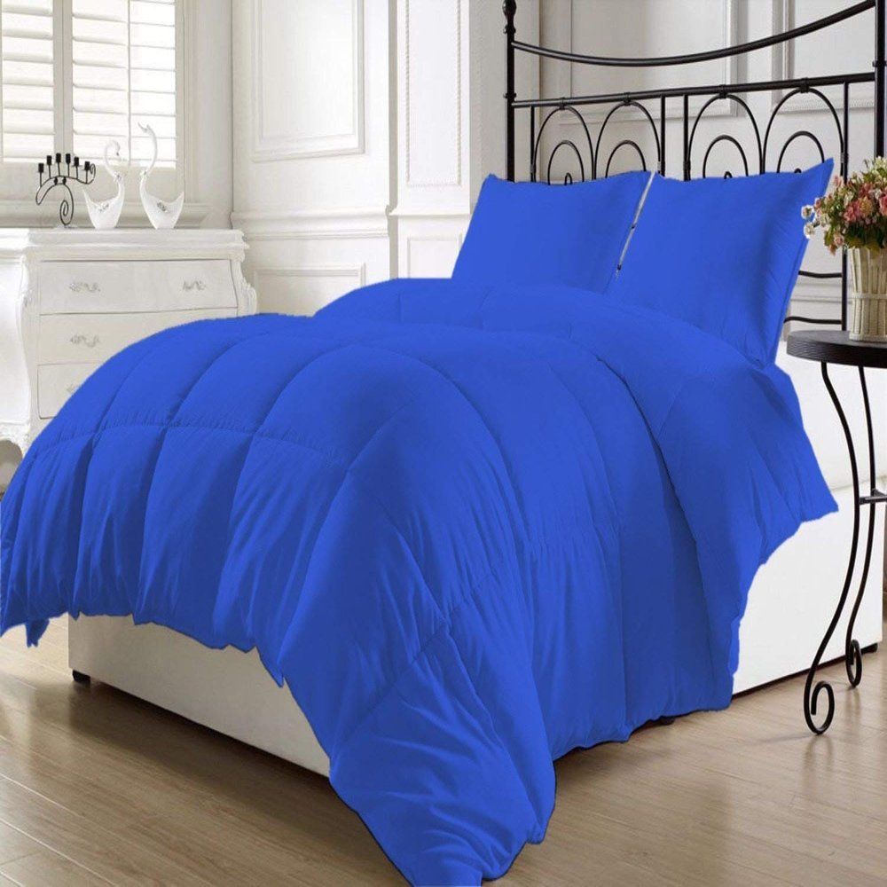 Cotton Home Depot All Season Luxury 600 Thread Count 1 Piece Down Alternative Comforter, Hotel Quality 400 GSM Full Light Weight 100% Egyptian Cotton (Oversized Queen Size, Royal Blue Solid)