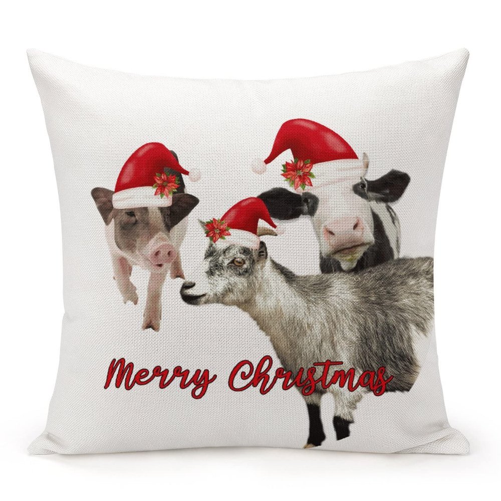 TiuKiu Highland Cow Farm Christmas Cow Animal Lover Decorative Throw Pillow Case Farm Animals Merry Christmas Square Cushion Cover Pillowcase for Couch Sofa Bedroom Decor 24"x24"