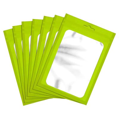 LKXHarleya 50pcs Colorful Metallic Mylar Bags Resealable Foil Pouch Bags with Clear Window for Jewelry Display Food Storage,Green,3.5" x 4.7"