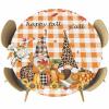 Round Table Cover 55-60 Inch, Waterproof Reusable Table Cloth Round Fitted Vinyl Tablecloth with Elastic Edged for Party, Happy Fall Y'all with Autumn Harvest Pumpkins Sunflower Black White Plaid view 1