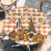 Round Table Cover 55-60 Inch, Waterproof Reusable Table Cloth Round Fitted Vinyl Tablecloth with Elastic Edged for Party, Happy Fall Y'all with Autumn Harvest Pumpkins Sunflower Black White Plaid view 4