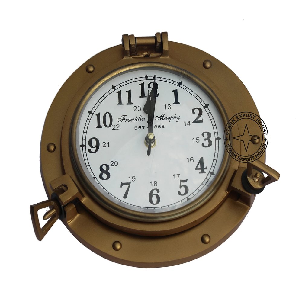 Antique Nautical Navigation Marine Ship Brass Porthole Clock Solid Brass Wall Mounted Clock 9 Inch Best for Gift (F W Y)