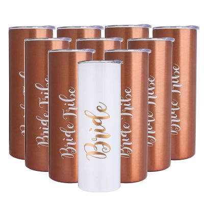 10 Pack Bride to Be Skinny Tumbler | 20 oz Bride Tribe Stainless Steel Wine Tumblers | Engagement Wedding Gifts Bridesmaids Mugs Bachelorette Party Supplies & Games