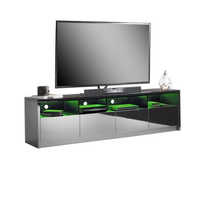 MMT Furniture Designs Ltd Modern Gloss Matte TV Stand Cabinet Entertainment Center Console with LED Lights, for up to 90 inch TV's (Black)