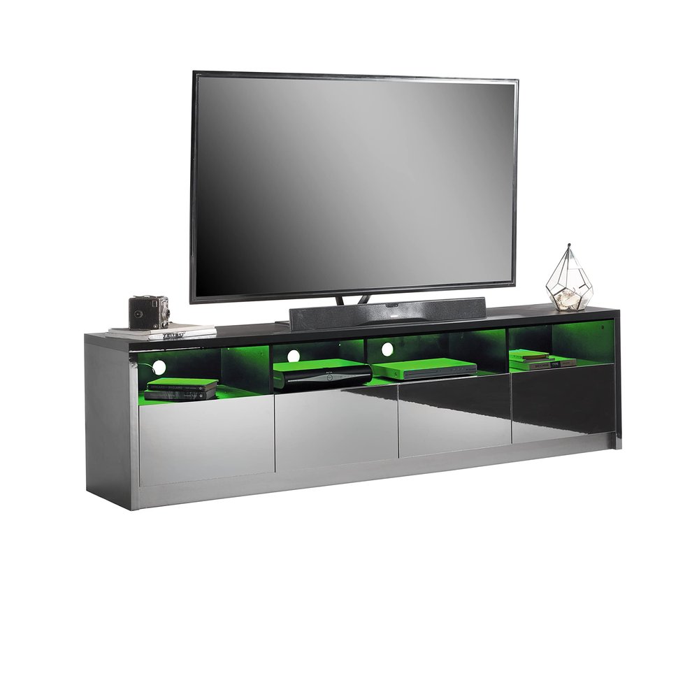 MMT Furniture Designs Ltd Modern Gloss Matte TV Stand Cabinet Entertainment Center Console with LED Lights, for up to 90 inch TV's (Black)