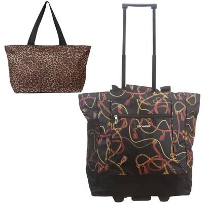New York XPress 2-in-1,Portable and Push-Rolling Tote Bag/Rolling Tote with Wheels and Handle/Shopping Tote Bag for wowenLeo/Chains