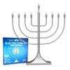 Extra Large Display Electric Menorah Satin Silver 23" Tall - with Flame Shaped Bulbs Traditional U-Shape USB Electronic Hanukkah Minorah with 10 Screw in LED Bulbs Chanukah Decorations By Zion Judaica view 1