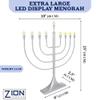 Extra Large Display Electric Menorah Satin Silver 23" Tall - with Flame Shaped Bulbs Traditional U-Shape USB Electronic Hanukkah Minorah with 10 Screw in LED Bulbs Chanukah Decorations By Zion Judaica view 2