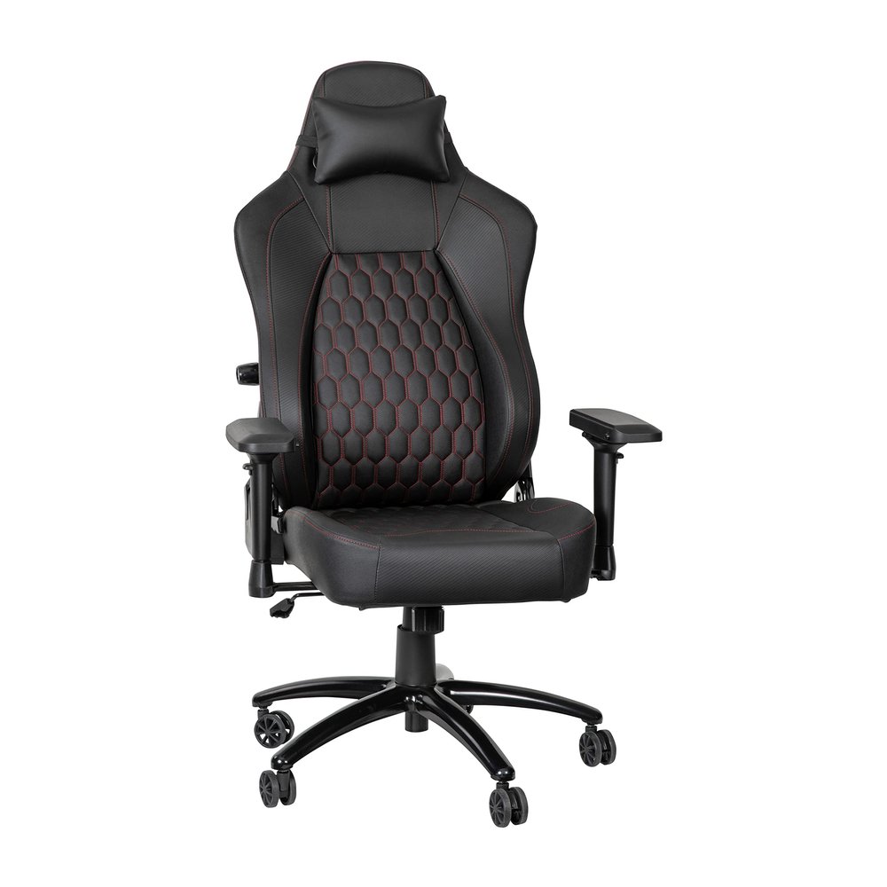 Flash Furniture Falco Ergonomic Adjustable Gaming Chair - Black LeatherSoft/Red Stitching - High Back - 4D Armrests - Headrest Pillow - Adjustable Lumbar Support