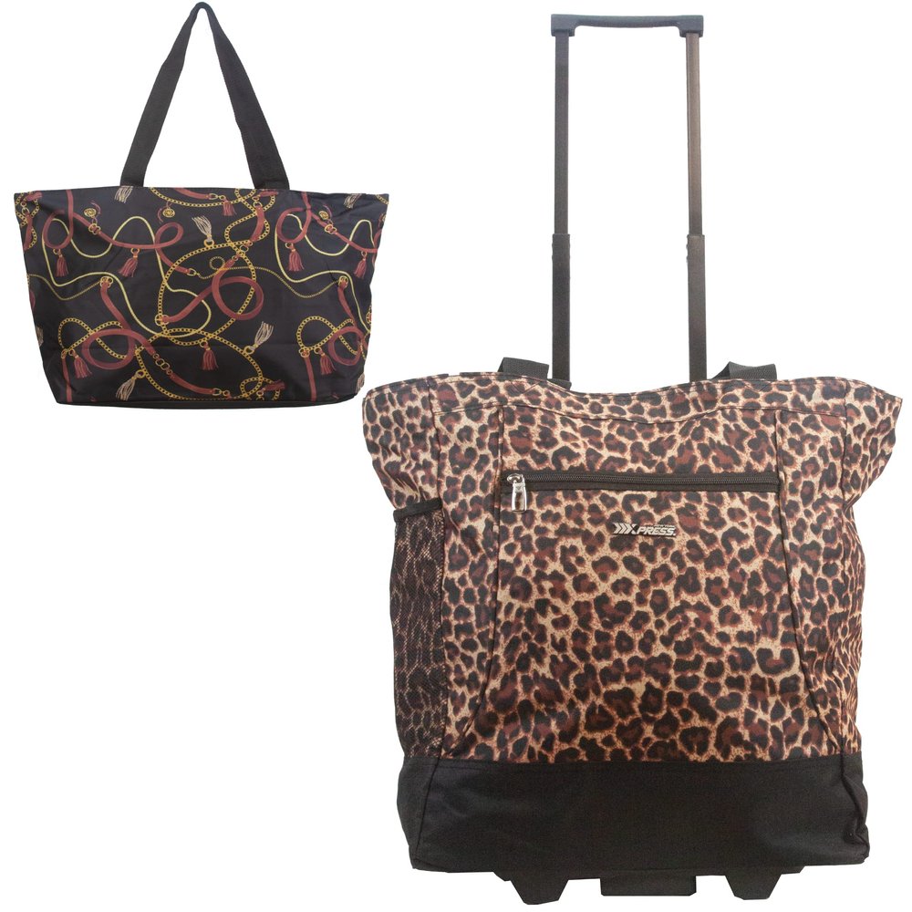 New York XPress 2-in-1,Portable and Push-Rolling Tote Bag/Rolling Tote with Wheels and Handle/Shopping Tote Bag for wowenChains/Leo