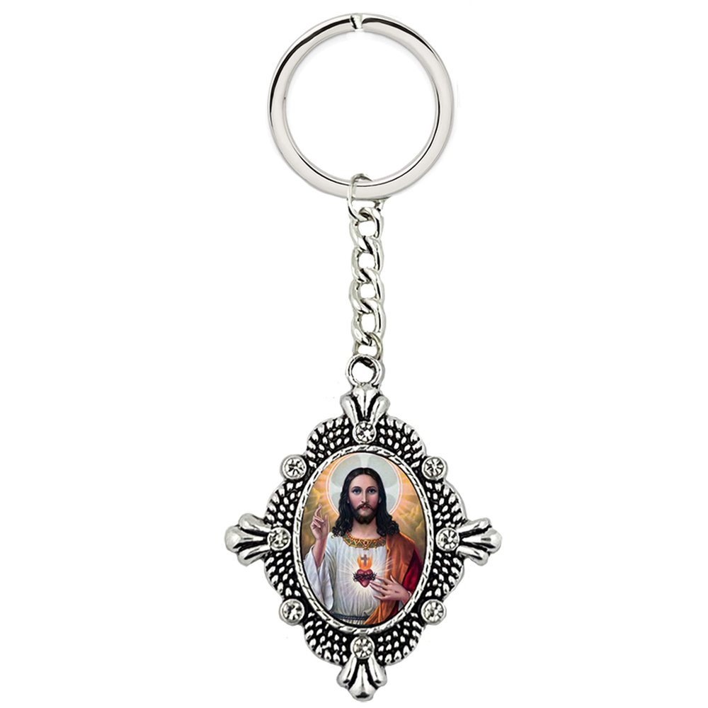Needzo Sacred Heart of Jesus Icon Key Chain, Catholic Religious Favors and Gift Ideas 4 1/4 Inch