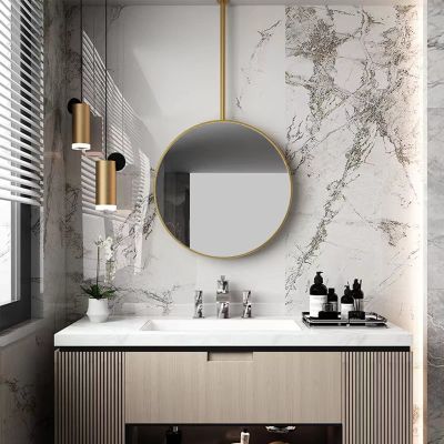 Antourlamm Round Ceiling Mounted Hanging Mirrors, Large Floating Decorative Mirror for Home Or Hotel, Vanity Make-up Shaving Mirrors with Ceiling Mounted Boom (Size : Diameter-40CM/15.7INCH)