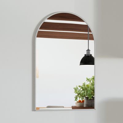 Design House Maeve Arched Wall Accent Mirror, 36" H x 24" L, Modern Metal Framed, Living Room, Bedroom, Bathroom Vanity Mirror, Silver, 596726-SLV