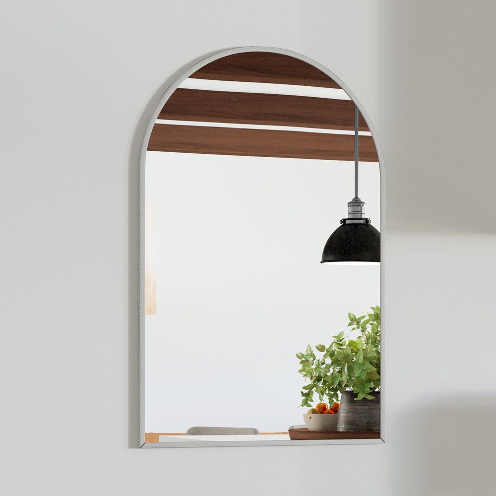Design House Maeve Arched Wall Accent Mirror, 36" H x 24" L, Modern Metal Framed, Living Room, Bedroom, Bathroom Vanity Mirror, Silver, 596726-SLV
