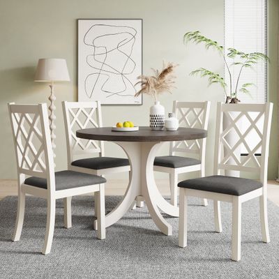 BEDGJH 5 Piece Kitchen Dining Room Table and Chairs Set for Home, Dinette, Solid Wood Kitchen Table Set with 4 Upholstered Chairs Round Dining Table Set for 4 Round Dining Table Set