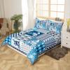Dirt Bike Duvet Cover,Motocross Racer Bedding Set,Blue and Gray Grid Comforter Cover for Boys Girls Kids Room Decor,Stripes Square Bedspread Cover Twin Size with 1 Pillow Case(No Comforter) view 2