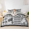 Dirt Bike Duvet Cover,Motocross Racer Bedding Set,White and Gray Grid Comforter Cover for Boys Girls Kids Room Decor,Stripes Square Bedspread Cover Twin Size with 1 Pillow Case(No Comforter) view 1