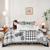 Dirt Bike Duvet Cover,Motocross Racer Bedding Set,White and Gray Grid Comforter Cover for Boys Girls Kids Room Decor,Stripes Square Bedspread Cover Twin Size with 1 Pillow Case(No Comforter) view 2