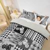 Dirt Bike Duvet Cover,Motocross Racer Bedding Set,White and Gray Grid Comforter Cover for Boys Girls Kids Room Decor,Stripes Square Bedspread Cover Twin Size with 1 Pillow Case(No Comforter) view 3