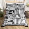 Dirt Bike Duvet Cover,Motocross Racer Bedding Set,White and Gray Grid Comforter Cover for Boys Girls Kids Room Decor,Stripes Square Bedspread Cover Twin Size with 1 Pillow Case(No Comforter) view 4