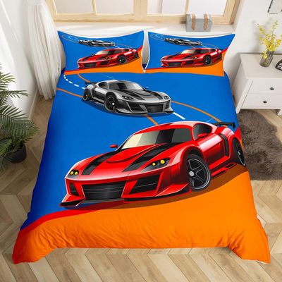 Sports Car Duvet Cover,Cool Racing Car Bedding Set,Extreme Sports Theme Comforter Cover for Boys Girls Kids Room Decor,Racing Theme Bedspread Cover Twin Size with 1 Pillow Case(No Comforter)
