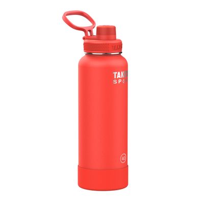 Takeya Sports Water Bottle with Spout Lid - Bottle with Triple Stainless Steel Insulation - Dishwasher Safe & BPA-Free - Bottle with Ice-Blocking Spout Lid & Removable Bumper - 40 oz, Pro Fire