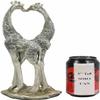 Set of 1 Large Silver Giraffe Heart Lovers Couple Statue 12.5" H view 3