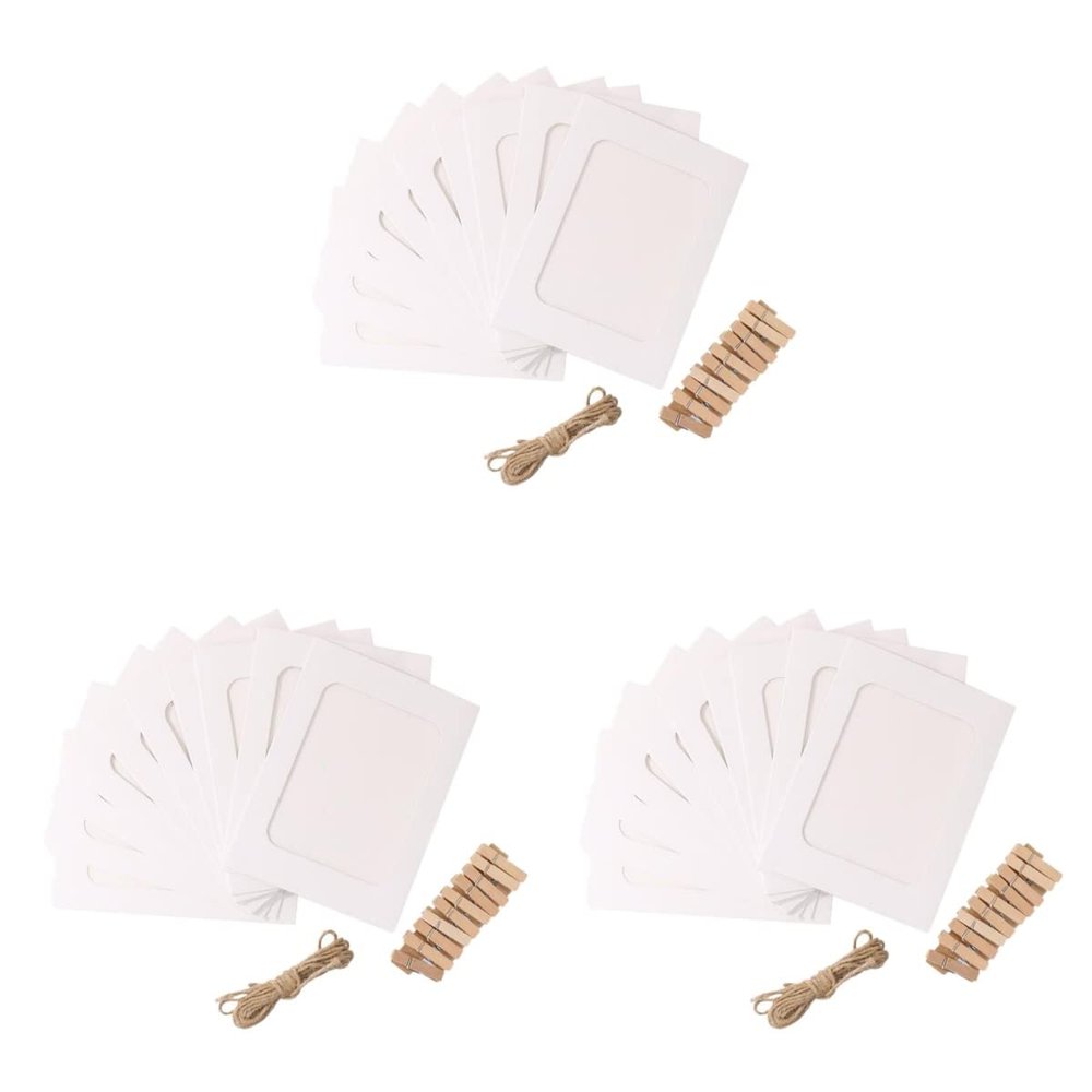 DOITOOL 30pcs Retro Kraft Paper Photo Frames String and Clips for Creative Hanging Decorations for Collage Wall Displays and Capturing Special Moments