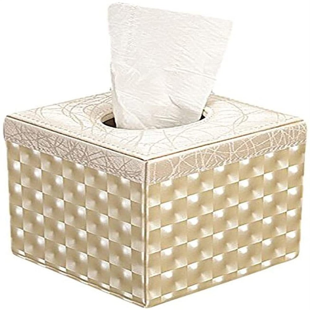 Tissue Dispenser,Fashion Square Tissue Paper Box PU Leather Tissue Box Cover For Home And Office Supplies (Color : Red) (Color : Beige)