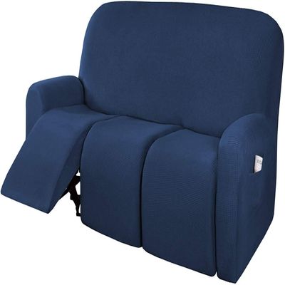 8-Pieces Recliner Sofa Covers Stretch Reclining Couch Covers for 3 Seater Thick Soft Recliner Sofa Slipcovers with Elastic Bottom for Living Room (Color : Navy, Size : 3 Seater (8