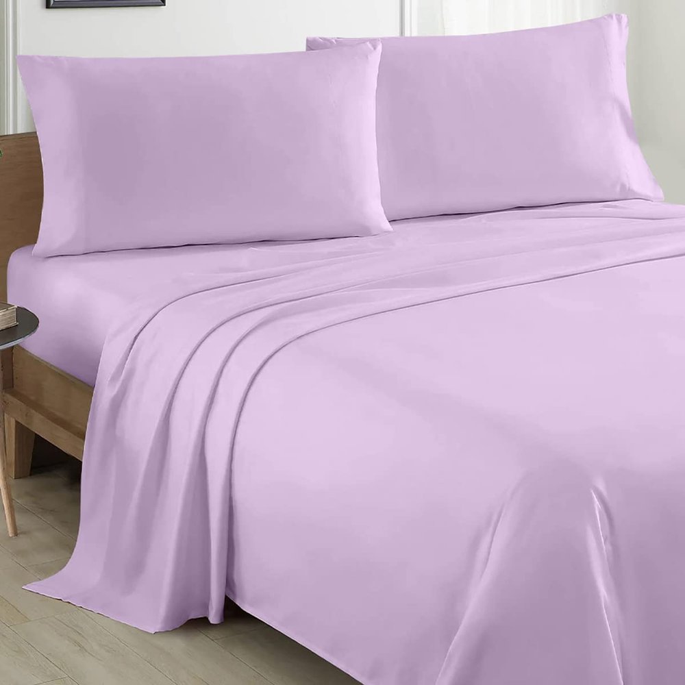 100% Organic Cotton Rv King - 72" X 80"- Lavender Solid 4-Piece Sheet Set 500 Thread Count Breathable and Comfortable, Fits Mattress Up to 8-10 inches Deep Pocket