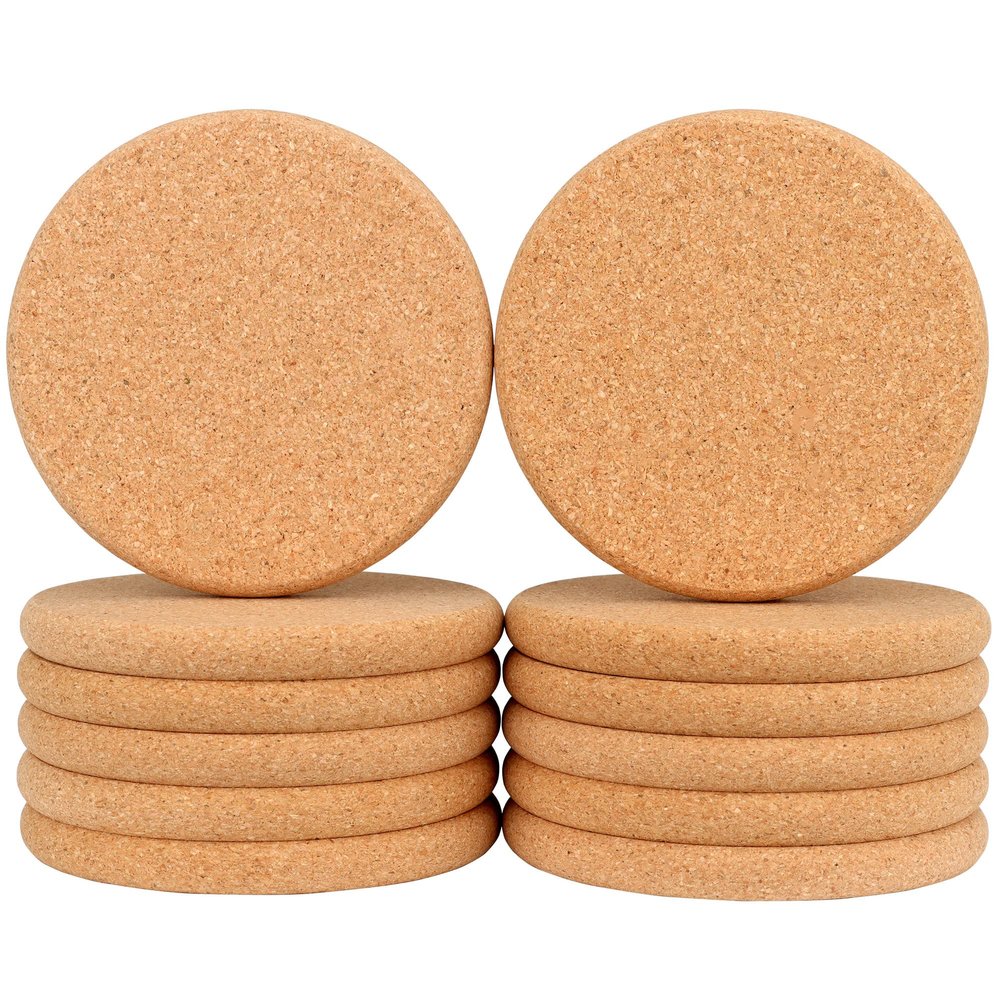 12 Pack 0.4" Ultra Thick Cork Coasters for Drinks 3.9" Diameter Febwind Large Coaster for Drink Absorbent Heat Resistant Round Edge Coasters Reusable Saucers for Hot&Cold Drink