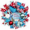 Coastal, Beach, Nautical Pelican Christmas Wreath with Ball Ornaments, Beautiful Ribbon, Blu, Red & White Plaid Fabric Mesh, Bow view 1