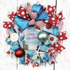 Coastal, Beach, Nautical Pelican Christmas Wreath with Ball Ornaments, Beautiful Ribbon, Blu, Red & White Plaid Fabric Mesh, Bow view 3