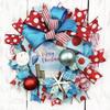 Coastal, Beach, Nautical Pelican Christmas Wreath with Ball Ornaments, Beautiful Ribbon, Blu, Red & White Plaid Fabric Mesh, Bow view 4